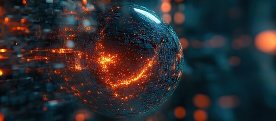 Wall Mural - abstract sphere with glowing orange lines