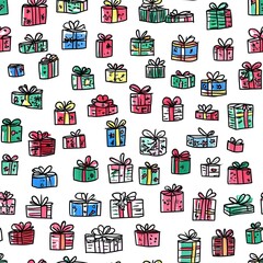 Canvas Print - Seamless pattern with gifts. Hand-drawn illustration with markers. 