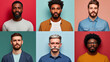 © Top AI images - Group of diverse men standing in front of colorful background, concept of diversity