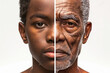 © Top AI images - Split portrait of young and elderly African american man for concept of aging