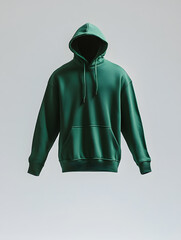 A green hoodie sweatshirt floating in the air mock up, isolated on white background