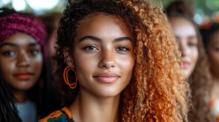 Sticker - Confident Young Woman with Curly Hair Looking at the Camera