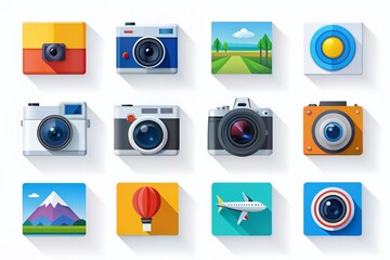 Diverse set of colorful and modern flat design icons for various digital and print applications