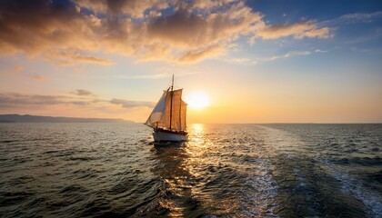 Wall Mural - Sailboat at sunset on the water