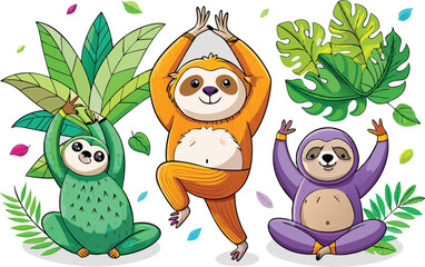 Wall Mural - Funny sloth clipart vector