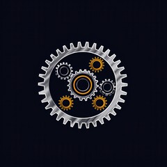 Sticker - Gears and cogs on dark background.