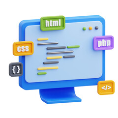 PNG 3D web development icon isolated on a white background