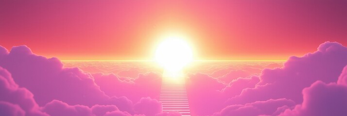Wall Mural - Dreamlike sunset over majestic stairway and vibrant clouds in heaven