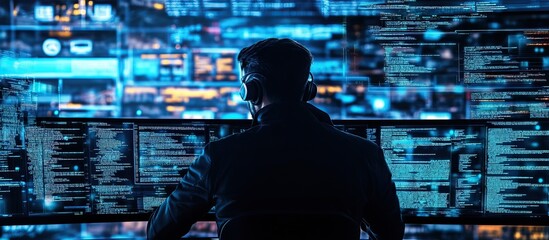 Hacker Working on a Screen Filled with Code