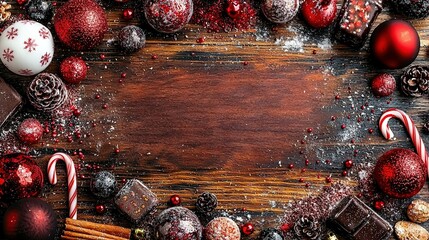 Wall Mural -   A wooden table adorned with Christmas decorations and candy canes