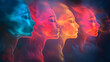 © HQAsset - Abstract Digital Art of Four Silhouettes of Faces Rendered in Vibrant Colors, with a Glowing, Smoky Effect, Creating an Ethereal and Dreamlike Composition
