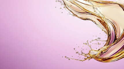 Wall Mural -   A close-up of liquid splashing into the air against a purple and pink backdrop featuring a white central point