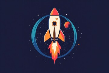 Wall Mural - astronautic concept illustration of a rocket soaring through space amidst celestial bodies