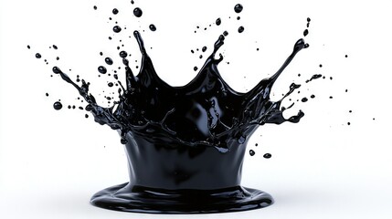 Wall Mural -   Black liquid splashing from black cup onto white surface against white background