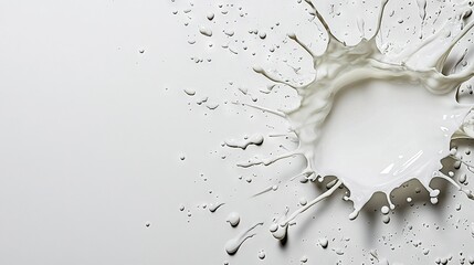 Wall Mural -   Close-up of milk splash on white surface with water drops below