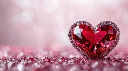 Wall Mural -   A red-heart-shaped diamond sits atop a pile of pink and silver-glittered sparkle