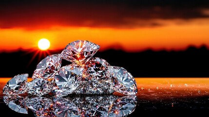Wall Mural - diamond shining atop reflective surface amid sunset scene