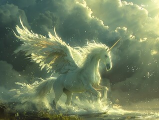 Canvas Print - Winged Unicorn in a Dreamlike Setting