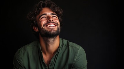 Poster - Portrait of a happy handsome man in a shirt with laughing