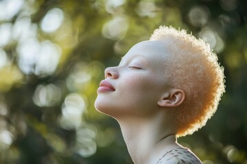 Poster - A woman holds a frisbee, her hair shaved, in a casual pose