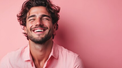 Poster - Portrait of a happy handsome man in a shirt with laughing