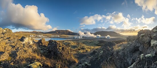 Wall Mural - Icelandic Geothermal Power Plant Landscape