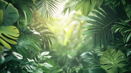 Poster - A dense and lush jungle scene with exotic plants and trees