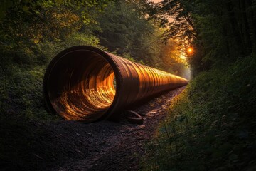 Poster - A train travels along the tracks surrounded by dense forest, with no signs of civilization in sight