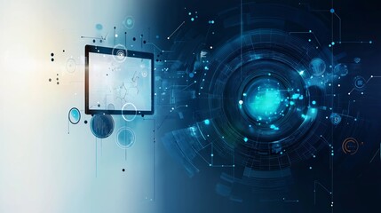 Poster - A futuristic digital interface with circles and data streams, highlighting technology, innovation, and the flow of information in a high-tech world, Generative AI