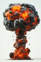 Canvas Print - A large explosion of black smoke and red flames, suitable for use in scenes of destruction or chaos