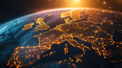 Canvas Print - satellite image of europe at night with city lights and dark skies