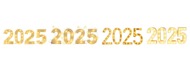 Golden 2025 Numbers Representing New Year Celebration and Festivity isolated on a white background