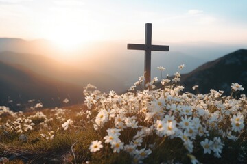 Sticker - Flower cross mountain outdoors.