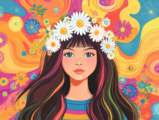 Wall Mural - A girl with a flower crown on her head