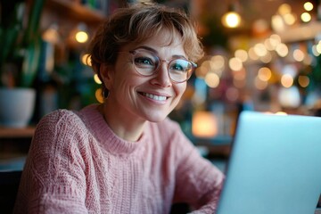 Wall Mural - A person using a laptop in a quiet setting