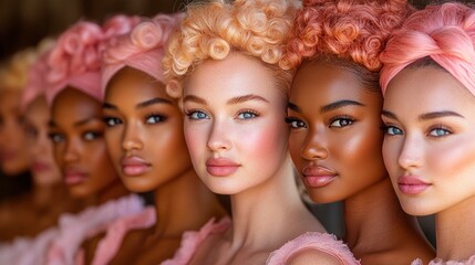 Sticker - Diverse Group of Women with Pink Hair and Headbands