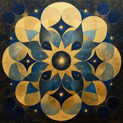 Wall Mural - stunning geometric design featuring intricate patterns in gold and blue, evoking a sense of harmony 