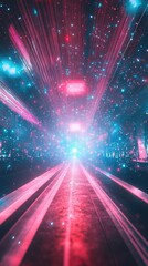 Wall Mural - a vibrant abstract digital tunnel filled with colorful lights, creating a sense of depth and motion.