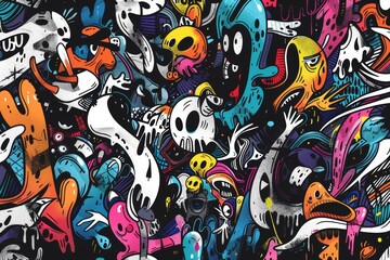 Wall Mural - Vivid monster graffiti art on a wall