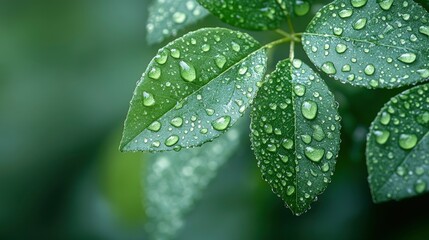 Canvas Print - Dew Drops on Green Leaves