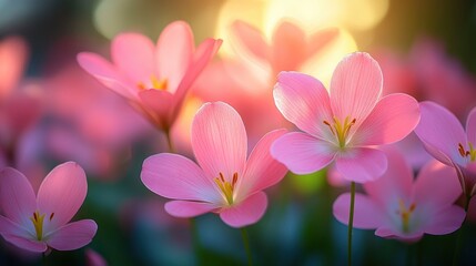 Poster - Delicate Pink Flowers in the Sunlight