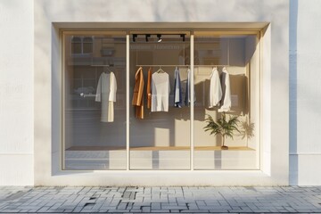 Poster - Clothes shop window mockup furniture wardrobe indoors.