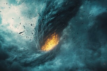 Wall Mural - a massive black hole appears in the clear blue sky, with a swirling vortex of darkness