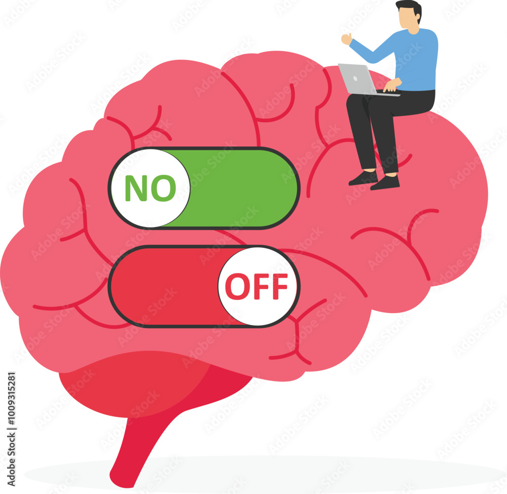 Businessman turns on or off the brain switch. Open or close the world ...