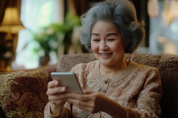 Canvas Print - A person relaxing on a sofa while using their mobile device