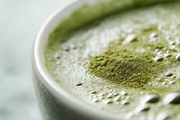 Wall Mural - A close-up shot of a cup of green tea with a calm and peaceful atmosphere