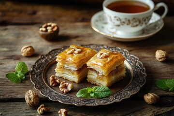 Poster - A simple meal with nuts and hot tea, perfect for a cozy moment