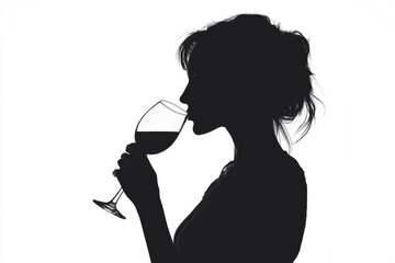 Wall Mural - A silhouette of a woman holding a glass of wine against a dark background