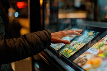 Sticker - A person's hand touches a food item on a store shelf or market stall