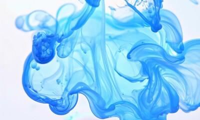 Wall Mural - blue ink swirling in water creates abstract patterns and textures.